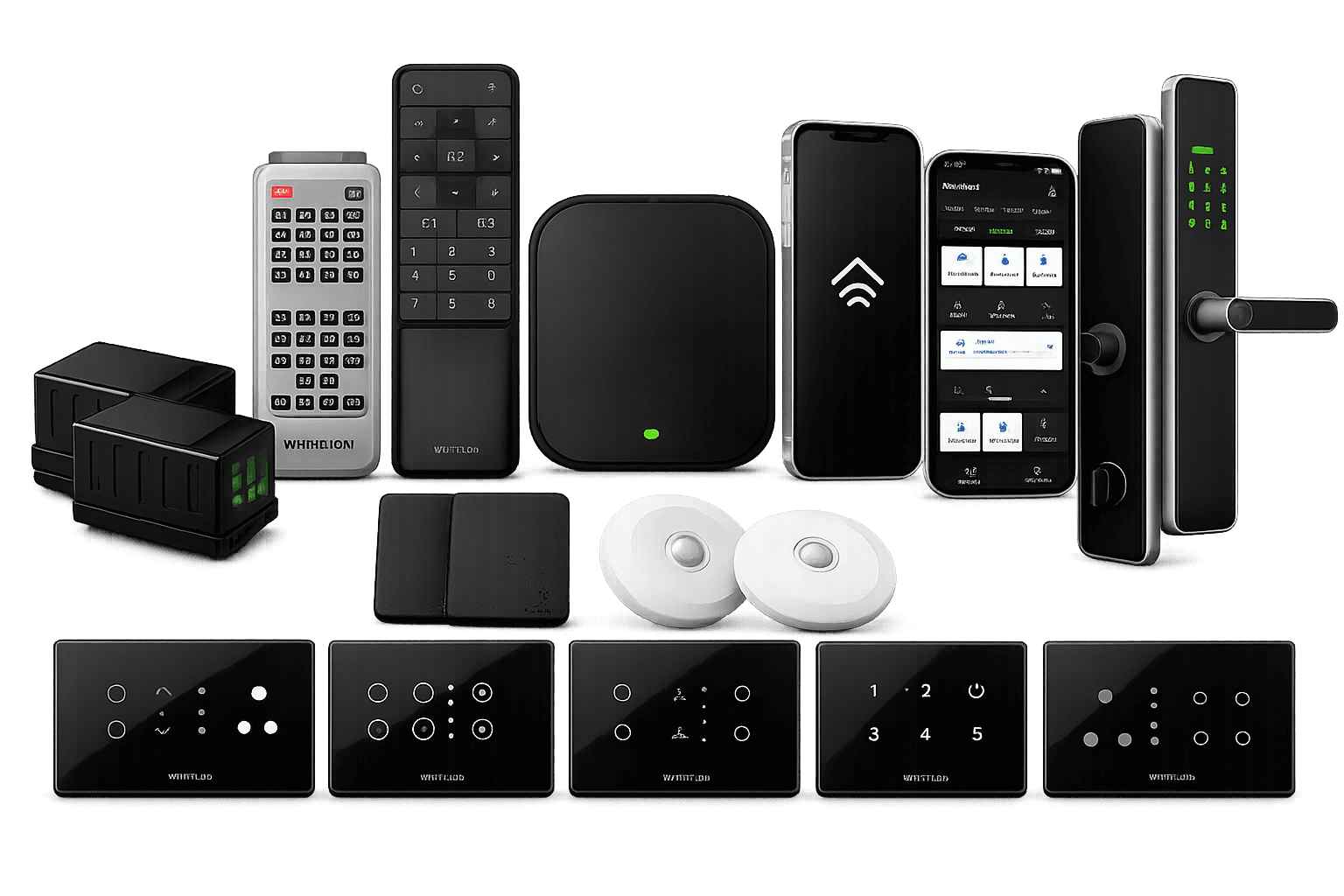 Aarotech smart-home product family — touch panels, hub, smart lock, sensors and the companion app
